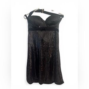DOUBLE ZERO| Sequin Mini Dress Sleeveless Black Party Cocktail Dress